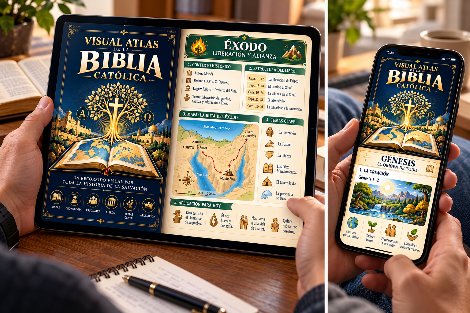 El Atlas Visual abierto en una tableta y un teléfono